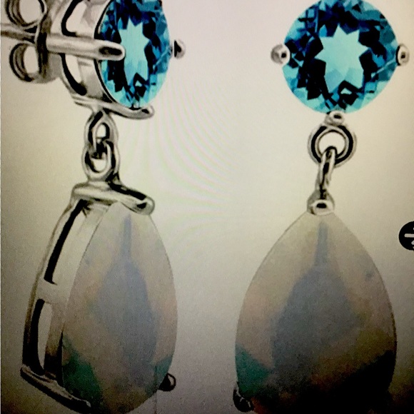 Gorgeous Ladies Platinum Topaz & Opal Designer Earrings - Picture 6 of 7
